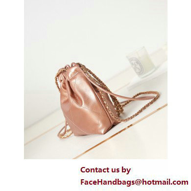 Chanel Shiny Calfskin  &  Gold-Tone Metal CHANEL 22 Mini Handbag AS3980 Metallic Nude Pink